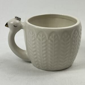 Opalhouse Swan Handle Coffee Mug White Gold Accent Embossed Stoneware Figural